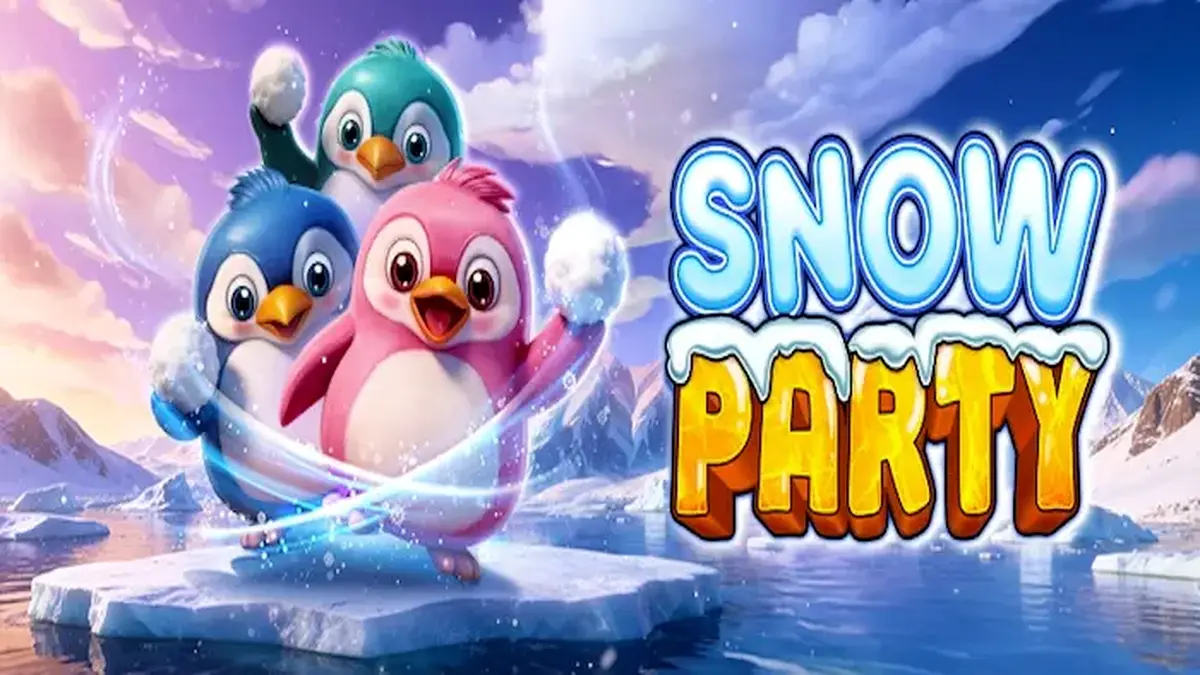 Visual colorido e temático do slot Snow Party com pinguins e criaturas marinhas
